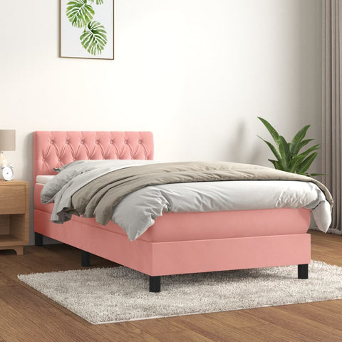 vidaXL Boxspringbett mit Matratze Rosa 90x190 cm Samt