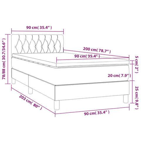 vidaXL Boxspringbett mit Matratze Dunkelblau 90x200 cm Samt