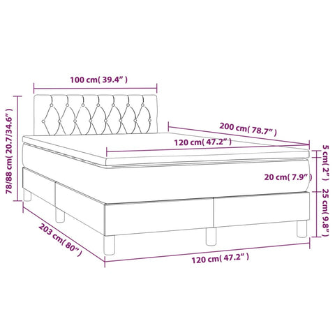 vidaXL Boxspringbett mit Matratze Dunkelgrün 120x200 cm Samt