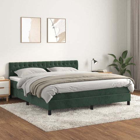 vidaXL Boxspringbett mit Matratze Dunkelgrün 180x200 cm Samt