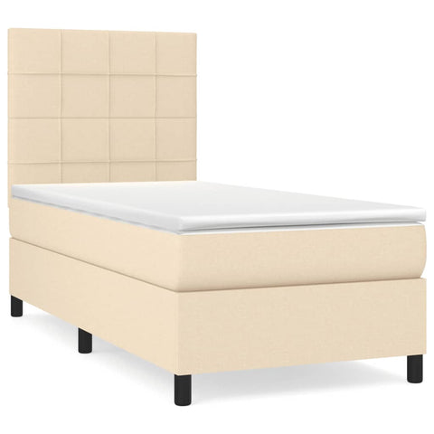 vidaXL Boxspringbett mit Matratze Creme 90x190 cm Stoff