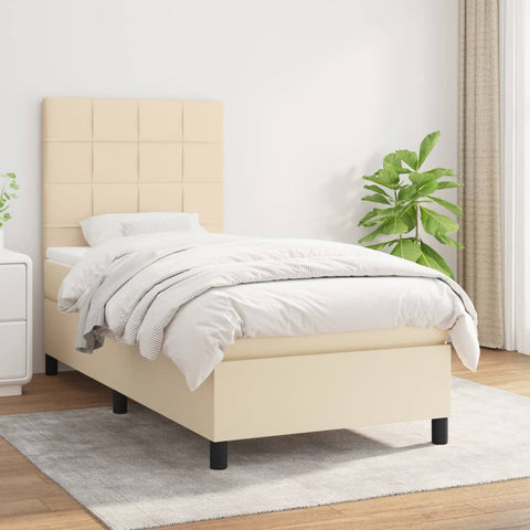 vidaXL Boxspringbett mit Matratze Creme 90x190 cm Stoff