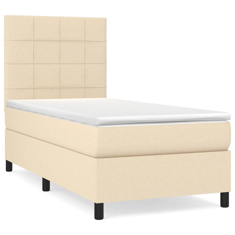 vidaXL Boxspringbett mit Matratze Creme 90x200 cm Stoff