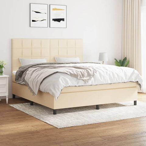 vidaXL Boxspringbett mit Matratze Creme 160x200 cm Stoff