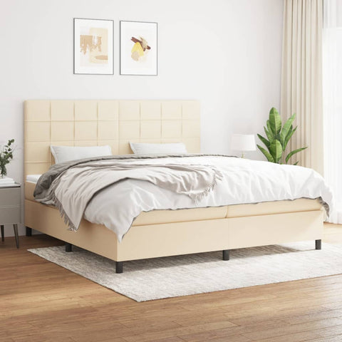 vidaXL Boxspringbett mit Matratze Creme 200x200 cm Stoff