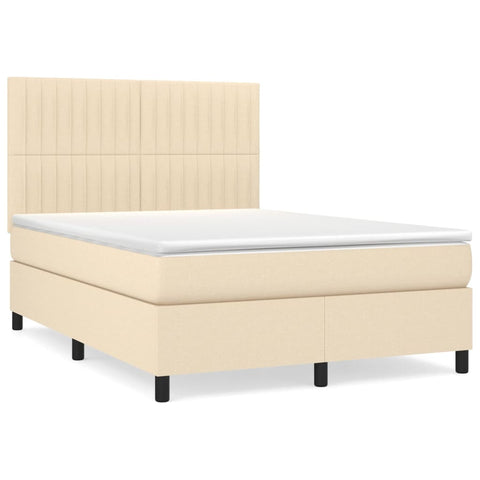 vidaXL Boxspringbett mit Matratze Creme 140x200 cm Stoff