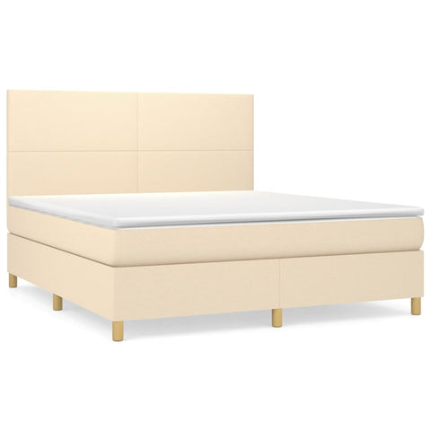 vidaXL Boxspringbett mit Matratze Creme 160x200 cm Stoff