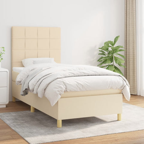 vidaXL Boxspringbett mit Matratze Creme 90x200 cm Stoff