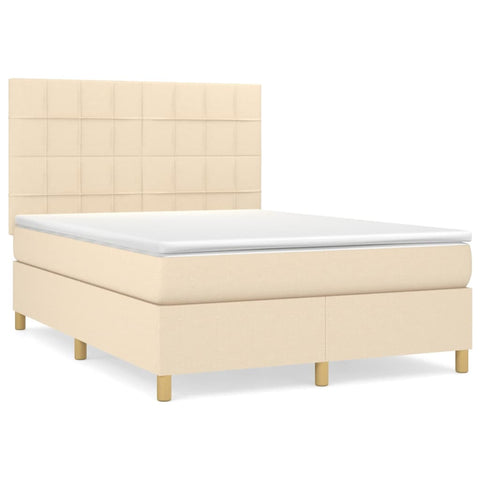 vidaXL Boxspringbett mit Matratze Creme 140x190 cm Stoff