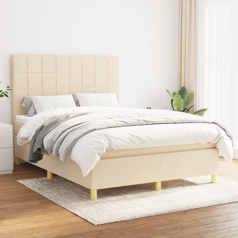 vidaXL Boxspringbett mit Matratze Creme 140x190 cm Stoff