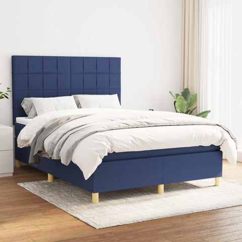 vidaXL Boxspringbett mit Matratze Blau 140x190 cm Stoff