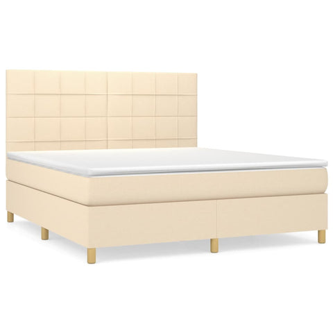 vidaXL Boxspringbett mit Matratze Creme 160x200 cm Stoff