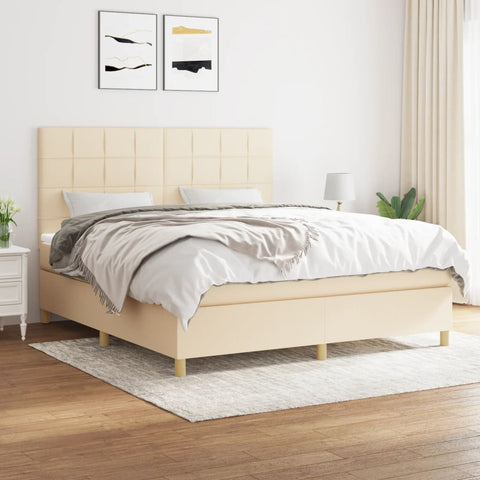 vidaXL Boxspringbett mit Matratze Creme 160x200 cm Stoff