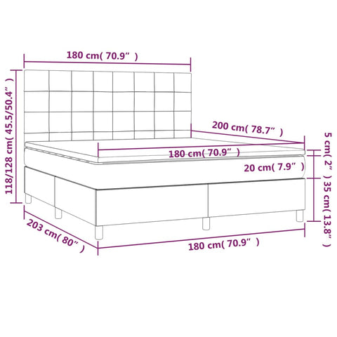 vidaXL Boxspringbett mit Matratze Dunkelbraun 180x200 cm Stoff