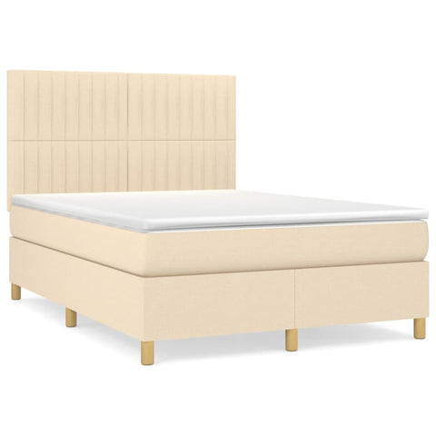 vidaXL Boxspringbett mit Matratze Creme 140x190 cm Stoff