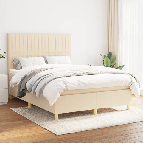 vidaXL Boxspringbett mit Matratze Creme 140x200 cm Stoff