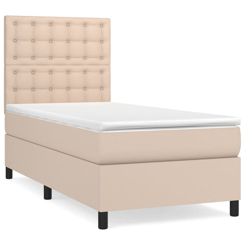 vidaXL Boxspringbett mit Matratze Cappuccino-Braun 90x190cm Kunstleder