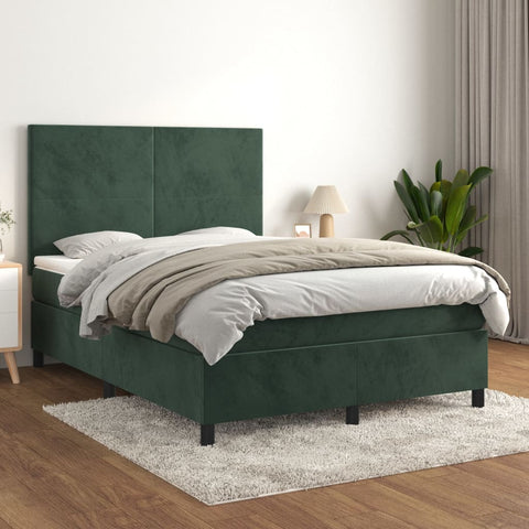 vidaXL Boxspringbett mit Matratze Dunkelgrün 140x190 cm Samt