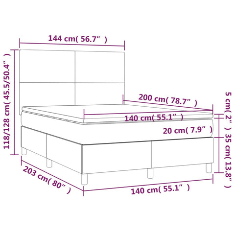 vidaXL Boxspringbett mit Matratze Dunkelgrün 140x200 cm Samt