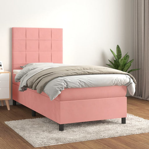 vidaXL Boxspringbett mit Matratze Rosa 100x200 cm Samt