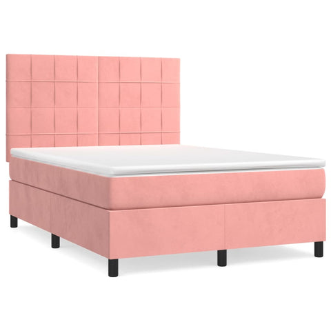 vidaXL Boxspringbett mit Matratze Rosa 140x190 cm Samt