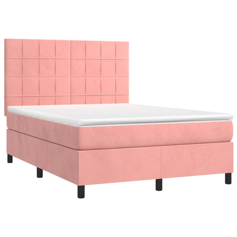 vidaXL Boxspringbett mit Matratze Rosa 140x190 cm Samt