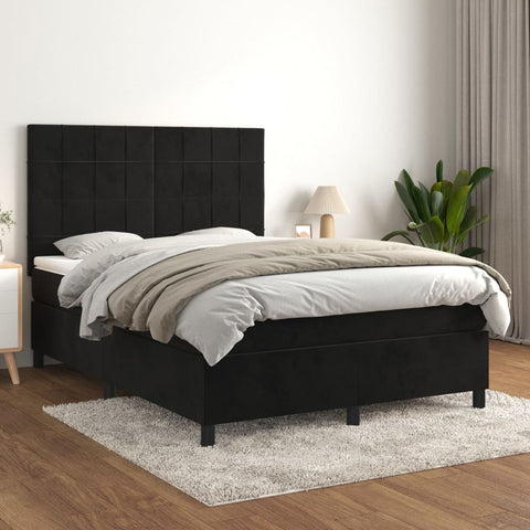 vidaXL Boxspringbett mit Matratze Schwarz 140x200 cm Samt