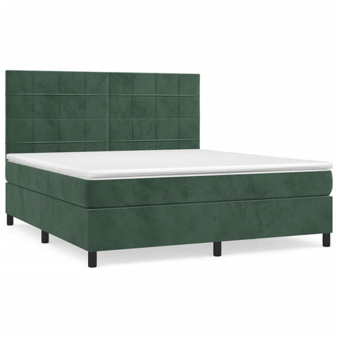 vidaXL Boxspringbett mit Matratze Dunkelgrün 160x200 cm Samt