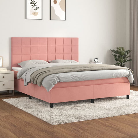 vidaXL Boxspringbett mit Matratze Rosa 160x200 cm Samt