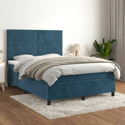 vidaXL Boxspringbett mit Matratze Dunkelblau 140x190 cm Samt