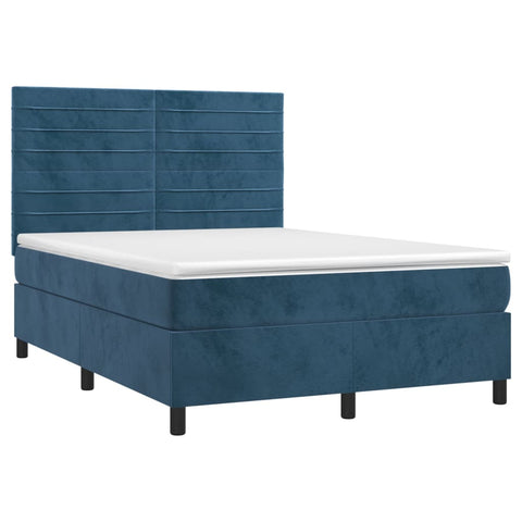 vidaXL Boxspringbett mit Matratze Dunkelblau 140x200 cm Samt