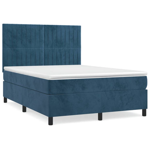 vidaXL Boxspringbett mit Matratze Dunkelblau 140x200 cm Samt