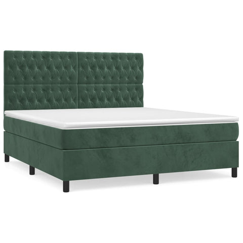 vidaXL Boxspringbett mit Matratze Dunkelgrün 180x200 cm Samt