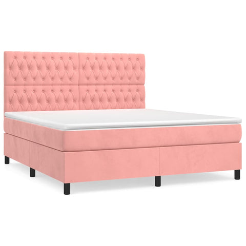 vidaXL Boxspringbett mit Matratze Rosa 180x200 cm Samt