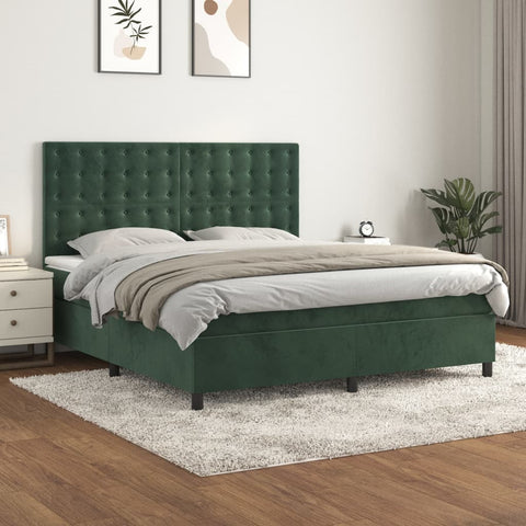 vidaXL Boxspringbett mit Matratze Dunkelgrün 180x200 cm Samt