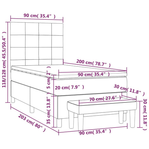 vidaXL Boxspringbett mit Matratze Creme 90x200 cm Stoff