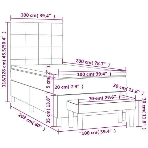 vidaXL Boxspringbett mit Matratze Dunkelbraun 100x200 cm Stoff