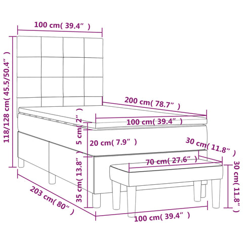 vidaXL Boxspringbett mit Matratze Creme 100x200 cm Stoff