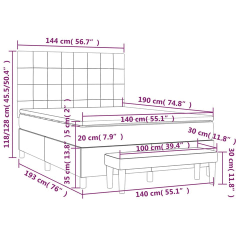 vidaXL Boxspringbett mit Matratze Dunkelbraun 140x190 cm Stoff