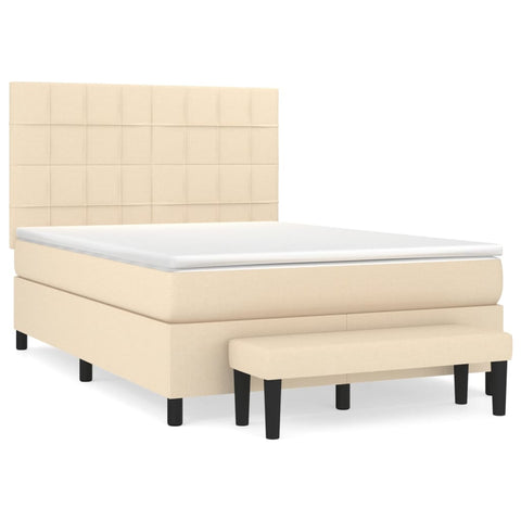 vidaXL Boxspringbett mit Matratze Creme 140x190 cm Stoff