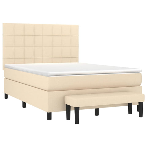 vidaXL Boxspringbett mit Matratze Creme 140x190 cm Stoff