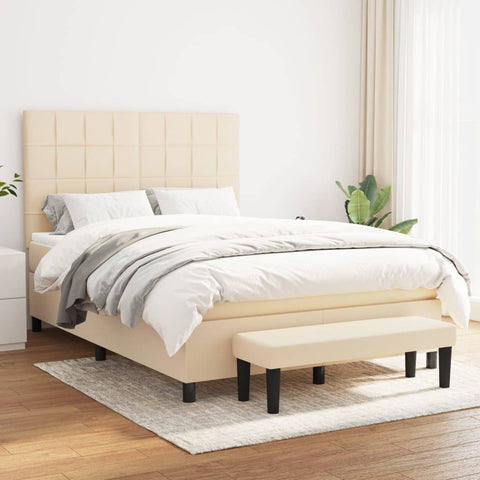 vidaXL Boxspringbett mit Matratze Creme 140x190 cm Stoff