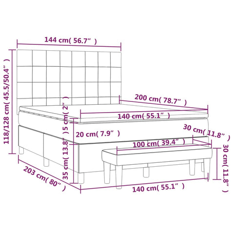 vidaXL Boxspringbett mit Matratze Dunkelbraun 140x200 cm Stoff