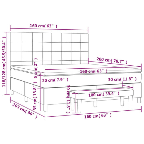 vidaXL Boxspringbett mit Matratze Dunkelgrau 160x200 cm Stoff