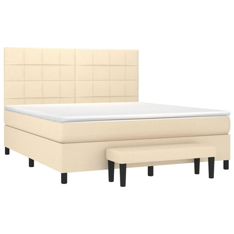 vidaXL Boxspringbett mit Matratze Creme 160x200 cm Stoff