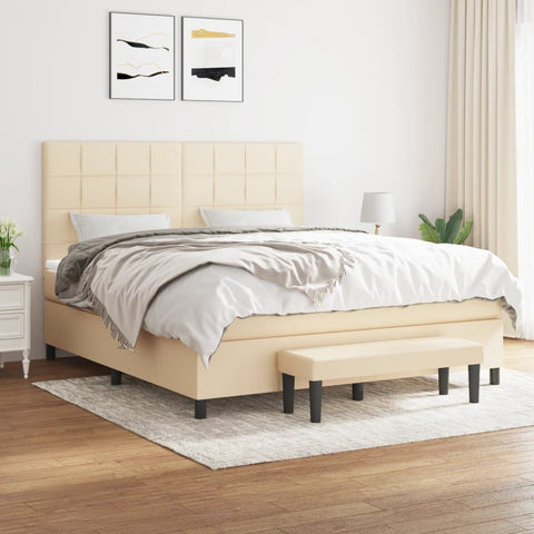 vidaXL Boxspringbett mit Matratze Creme 160x200 cm Stoff