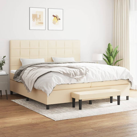 vidaXL Boxspringbett mit Matratze Creme 200x200 cm Stoff