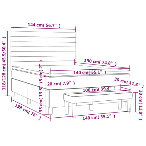 vidaXL Boxspringbett mit Matratze Blau 140x190 cm Stoff