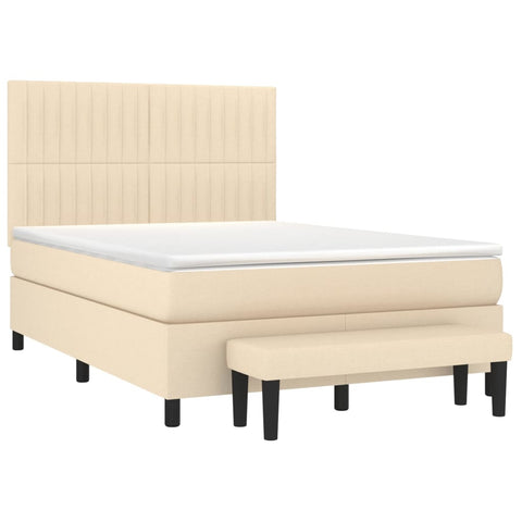 vidaXL Boxspringbett mit Matratze Creme 140x190 cm Stoff