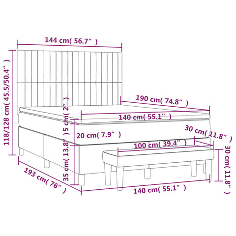 vidaXL Boxspringbett mit Matratze Creme 140x190 cm Stoff